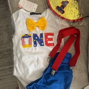 Colorful First Birthday Outfit with Bow Tie